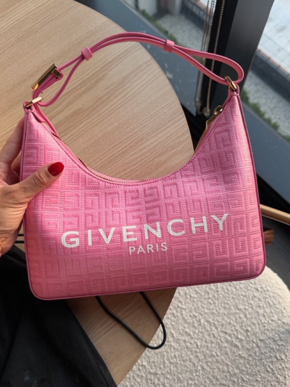 Givenchy Pink Embossed Logo Hobo Shoulder Bag